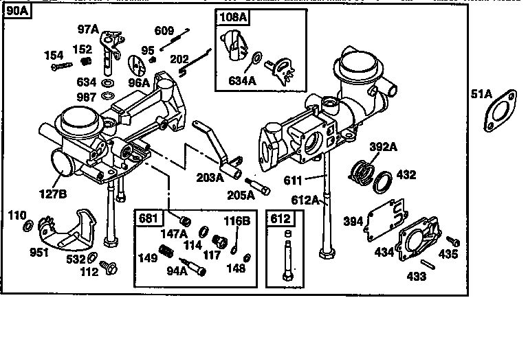 Carburetor Assembly Diagram and Parts List for 135200-135299 0679 Briggs and Stratton Engine